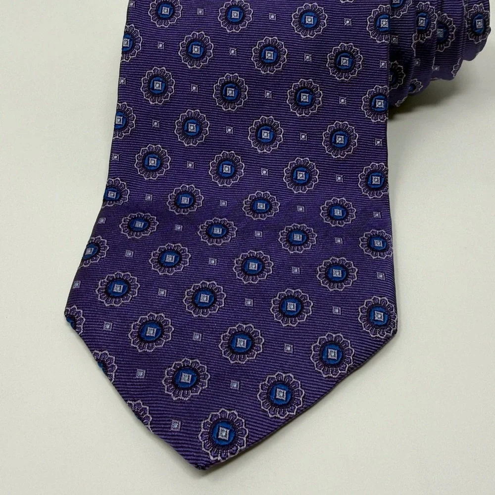 Brooks‎ Brothers Necktie Men Purple Blue Medallion Silk Classic Formal 3.25 Inch